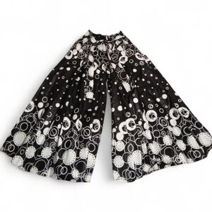 NF Black White High Rise Abstract Circle Wide Leg Palazzo Pants Sz One Size